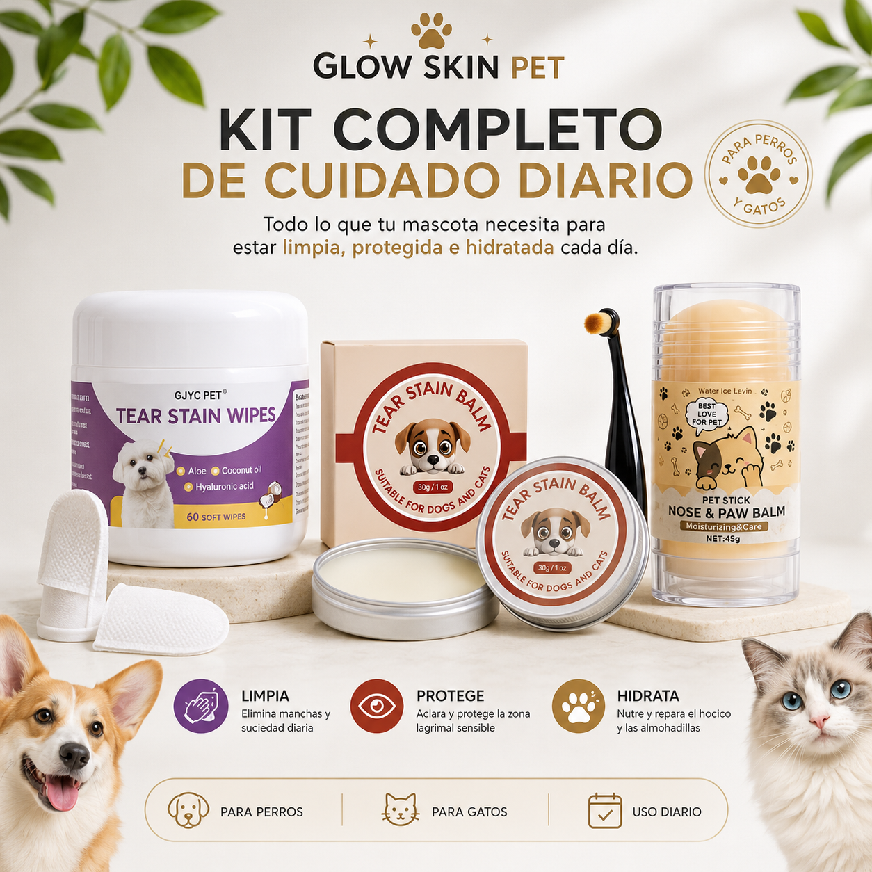 GlowSkin Pets - Kit de cuidado diario
